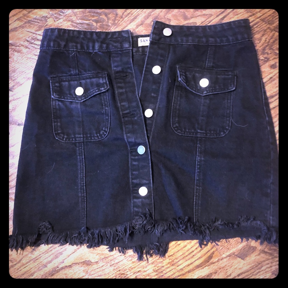 Button up black denim skirt